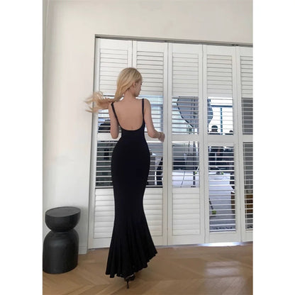 Summer Office Lady Bodycon Trumpet Long Dress French Y2k Dress Korean Retro Clothing