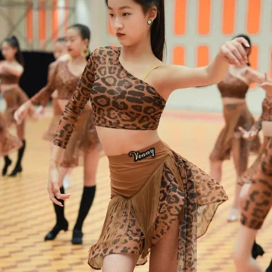 Bodycon Dress Leopard Latin Dance Shoes Dress Woman New Latin Dance Dress Dance Sports Costume Girl Kid's