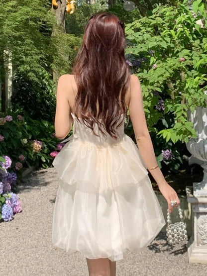 Sweet Fairy Mini Dress Strapless Off Shoulder Princess Ruffles Birthday Party Dresses Summer Ball Gown Short Vestidos