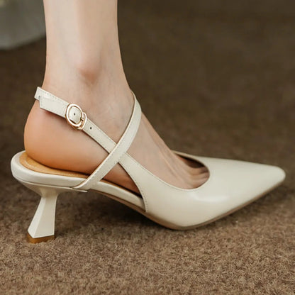 Genuine Leather Thin High Heel Pointed Toe Ankle Strap Summer Pumps Evening Dress Sandals Shoes for