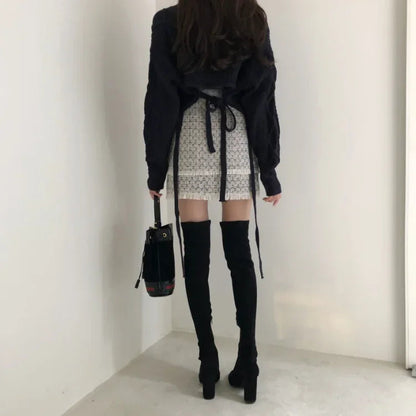 Autumn New Vneck Slim Fit Sweaters Mujer Harajuku Egirl Back Lace Up Knitted Pullover Y2k Grunge Long Sleeve Tops