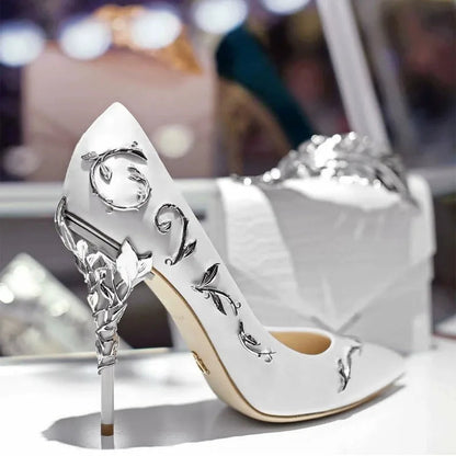 Metallic Accessories Ultrahigh Pointedtoe Pumps Satin Nightclub Shoes Catwalk Stiletto Shaped Heel Wedding Heels