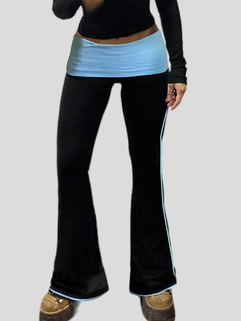 Contrast Binding Waist Slim Basic Flared Pants for American Retro Skinny Sports Jogging Sweatpants
