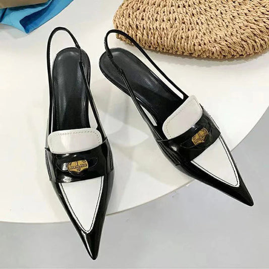 High Heel Shoes Low Heels Metal Decor Mixed Colors Sandals Designer Brand Retro Shoes for Female