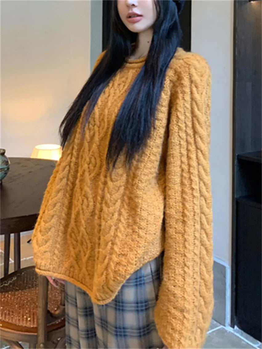 Curl Lazy Style Pullovers Knitted Sweaters Winter Gentle Daily All Match Office Lady