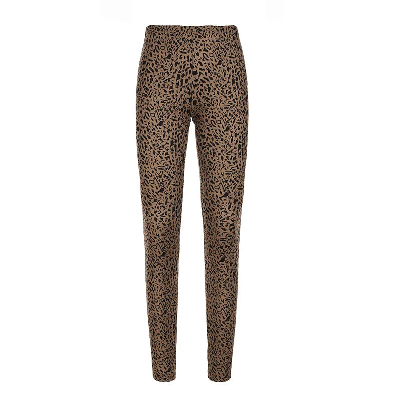 Y2k Gyaru Leopard ��s Long Pants Slim Fit Rave Trousers All-match American Retro Clothes
