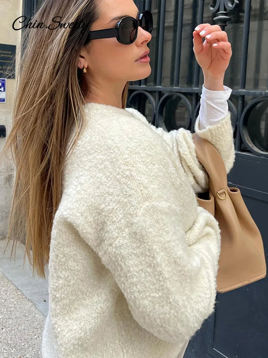 Long Sleeve Sweater Loose Single-breasted Round Neck Cardigan Spring Soft All-matching Outwear