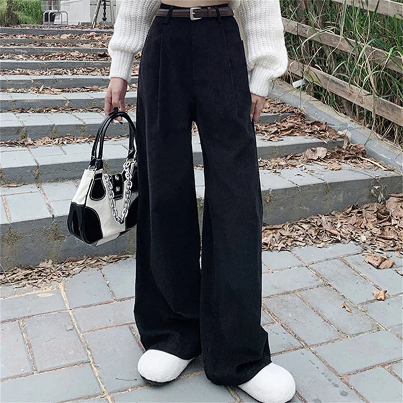 High Waist Female Trousers Pocket Loose Wide Leg High Street Y2k Pants Autumn Pants New