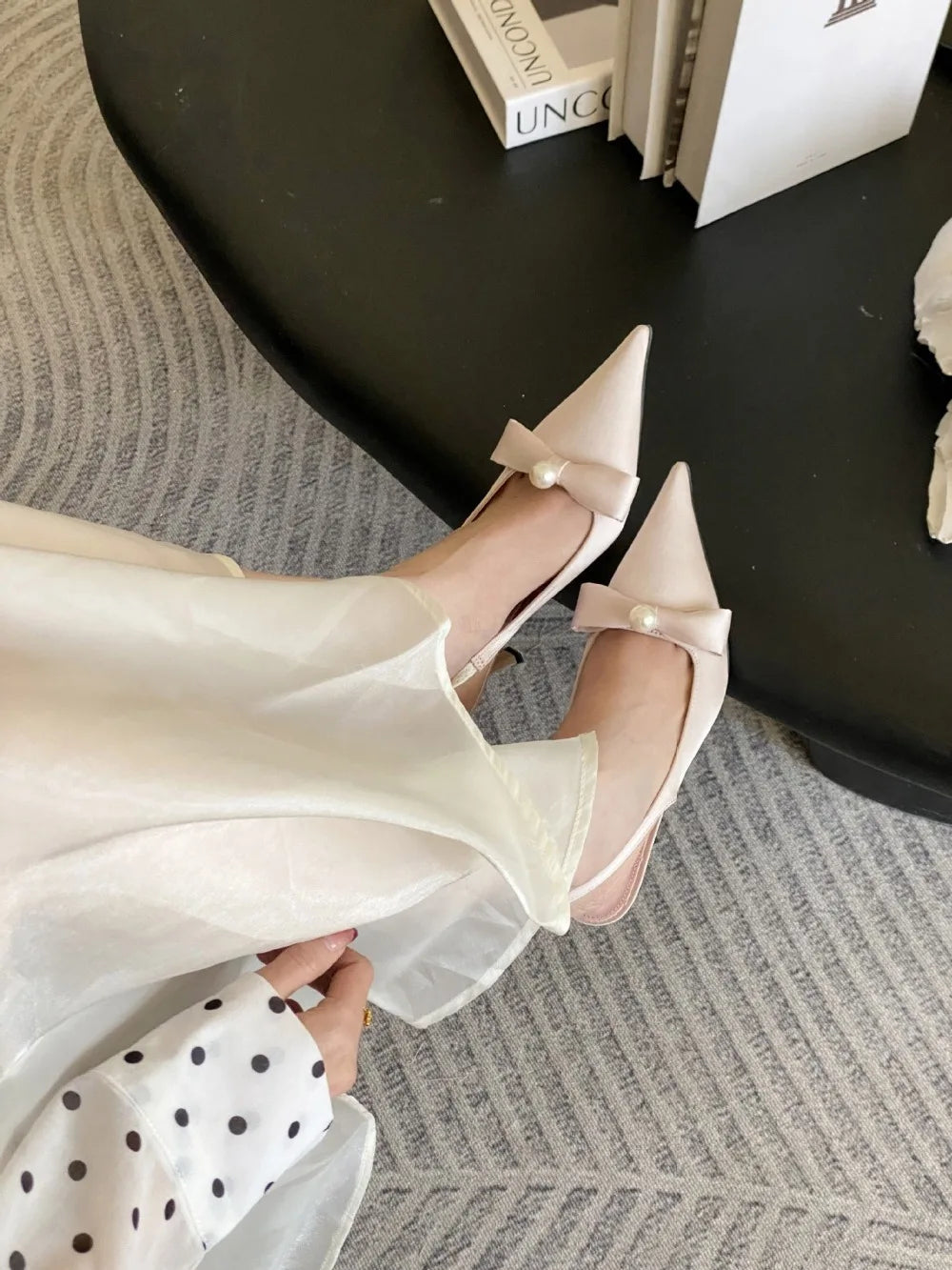 Satin Bow Pumps Pointed Toe Thin Heeled Backless Dress Shoes Brand Designer Shallow Mouth Sandal