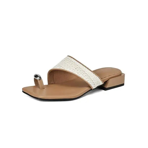 Slippers Beach Shoes Low Slides Square Toe Rubber Flip Flops Sabot Hawaiian Soft Pu Rome Fabric Leisure Hoof