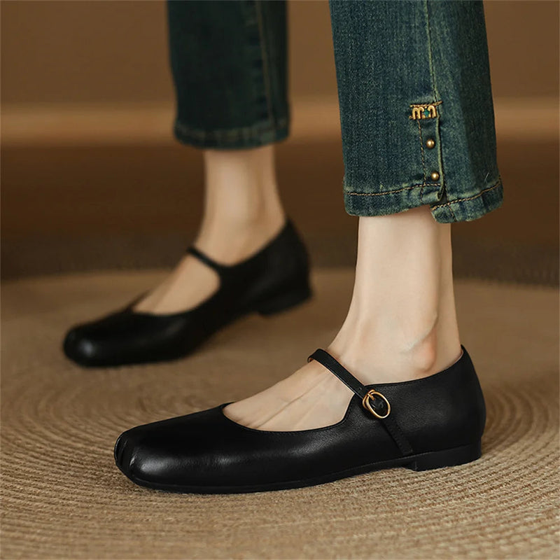 Flats Shoes Genuine Leather Mary Janle Shoes Moccasins Walking Lofers Shoes Females Retro Flats