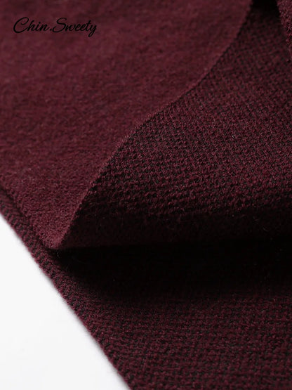 Loose Burgundy Cloak Cape Sweater Knit Turtleneck Loose Raglan Sleeve Pullovers Female Autumn Lady Asymmetric Outwear