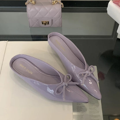 Summer Designer Slippers Bowknot Pointed Toe Heels Nonslip Sandals Mule Shoes Zapatos De Mujer