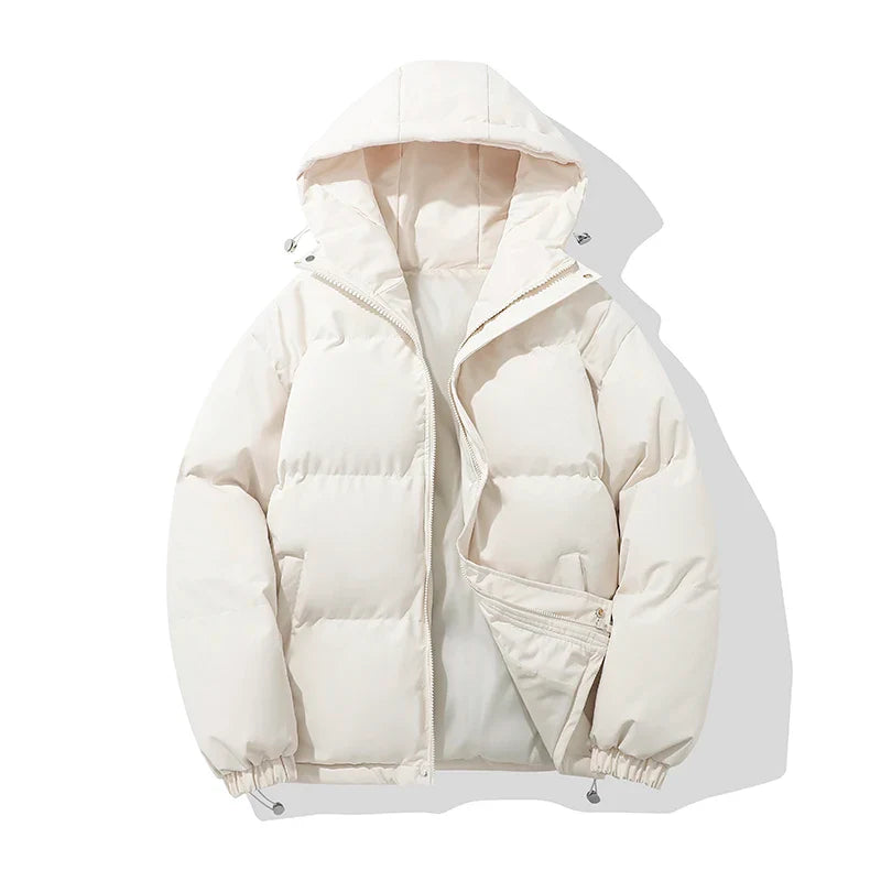 Puffer Jacket High Neck Hooded Zipper Design Cotton-padded Coat