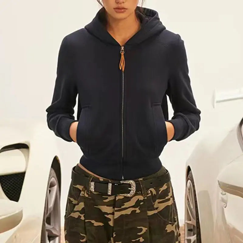 Cotton American Retro Hooded Short Sweater Coat Autumn New Sweatshirt Cardigan