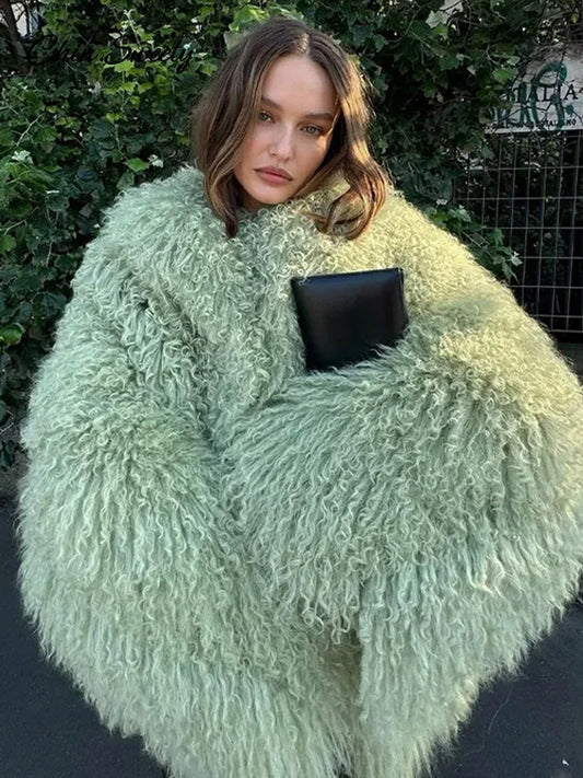 Fluffy Faux Fur Jacket Coat Oversize Long Sleeve Lapel Plush Overcoat Winter Lady Thicken Warm Outwear
