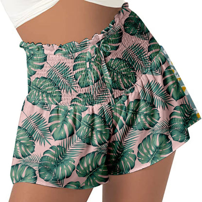 High Waist Loose Shorts Sports Drawstrings Print Beach Shorts
