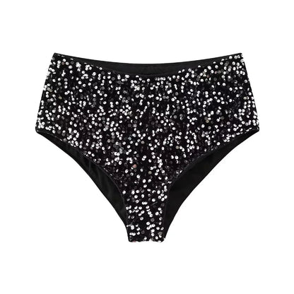 Sequins Shorts Spring Black Sparkling Party Shorts Elastic Waist Shorts
