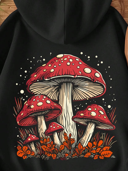 Red Mushroom Personality Graphic Hoody for Harajuku Sweatshirt Fleece Hooded Autumn Warm S-xxl Female Tops