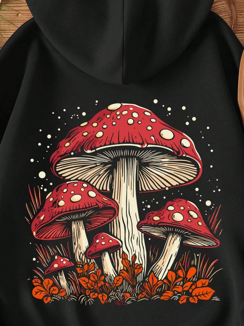 Red Mushroom Personality Graphic Hoody for Harajuku Sweatshirt Fleece Hooded Autumn Warm S-xxl Female Tops