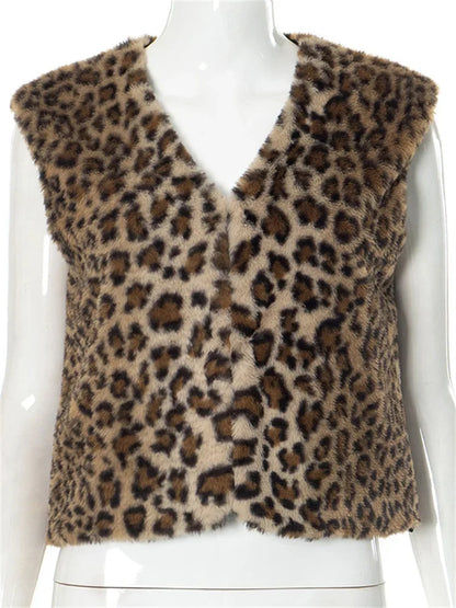 Leopard Printed V-neck Vestidos Coat Female Contrast Printed Cropped Top Loose Autumn Commute Outwear Cardigan