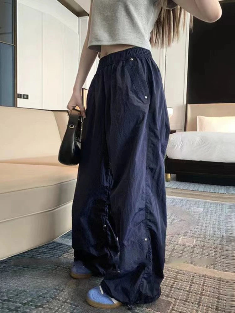Korean Parachute Pants Y2k Harajuku Rivet Baggy Sweatpants Hip Hop Summer Sports Trouser