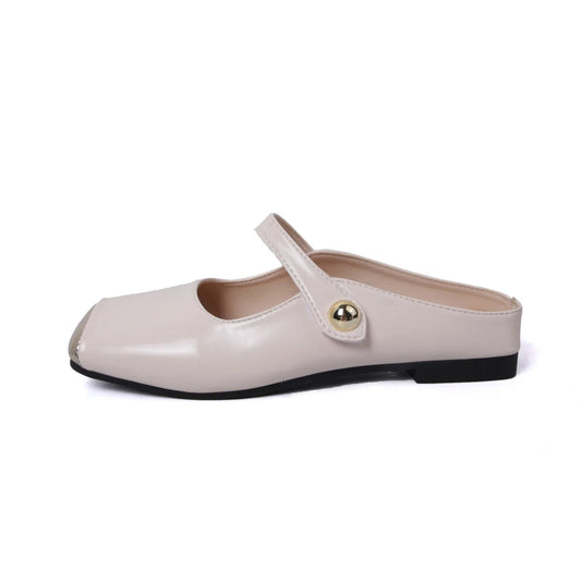 New Leather Low Heel Slipon Muller Shoes Soft Sole Shoes Outdoor Walking Woman Single Shoes