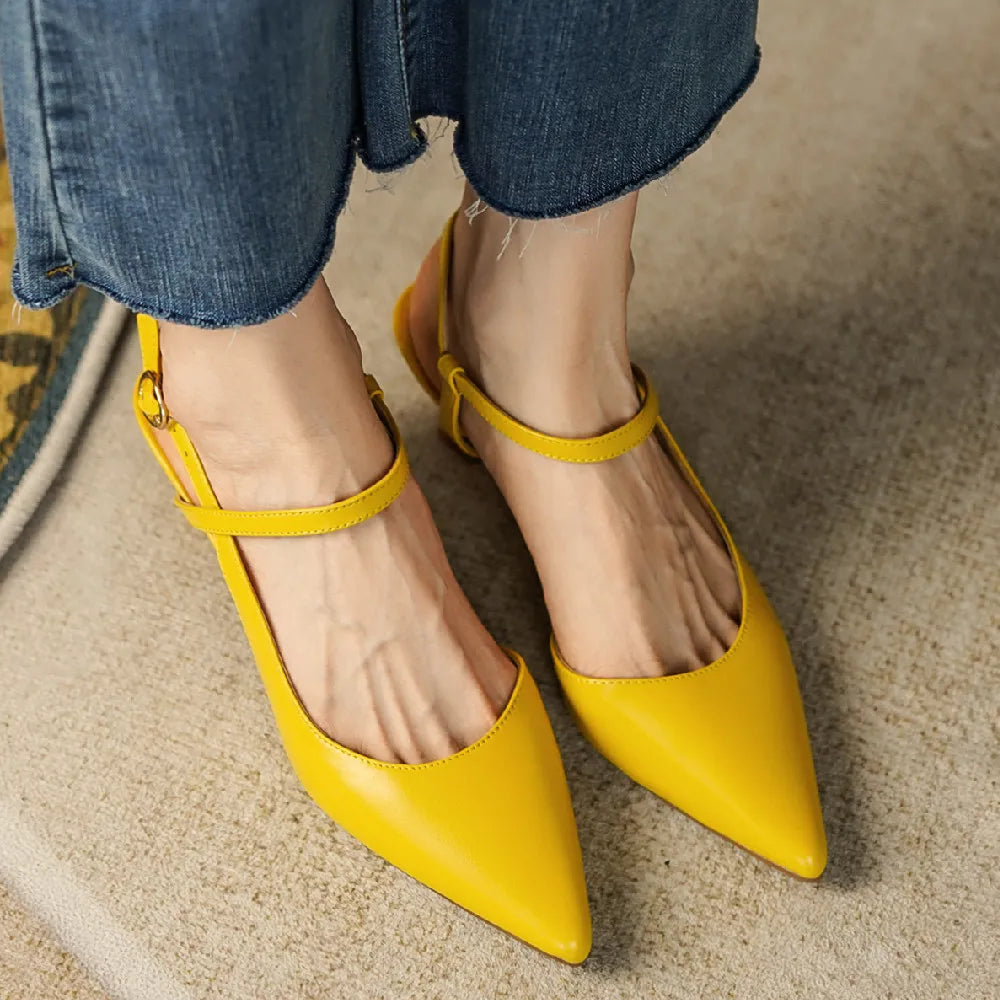 Genuine Leather Thin High Heel Pointed Toe Ankle Strap Summer Pumps Evening Dress Sandals Shoes for
