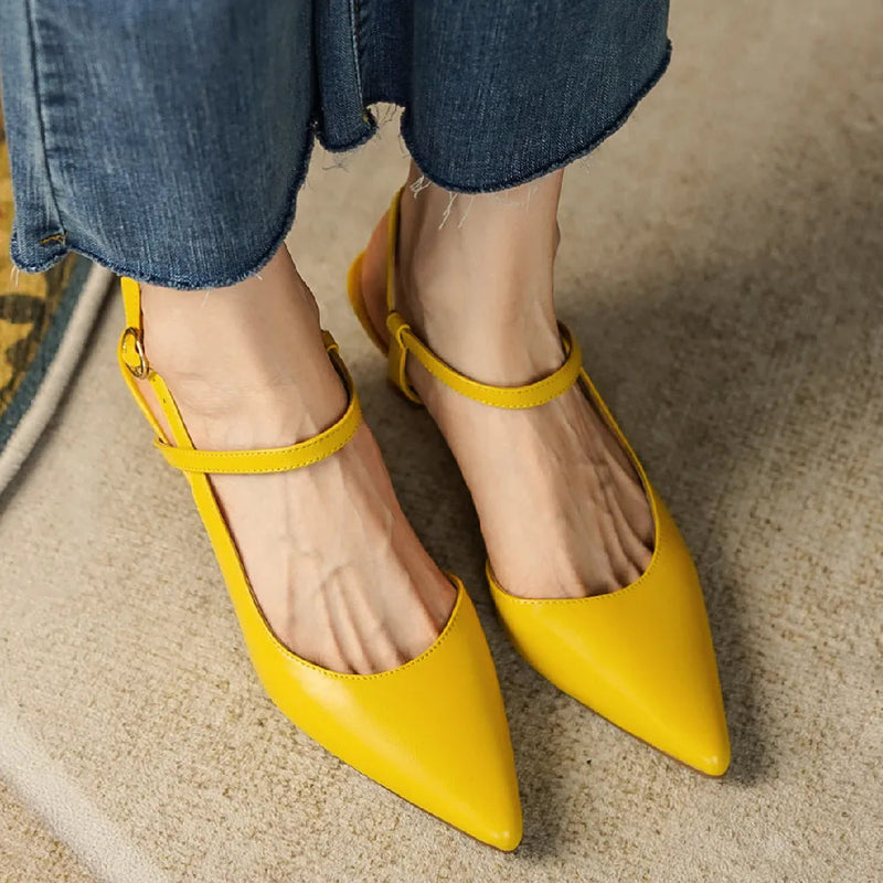 Genuine Leather Thin High Heel Pointed Toe Ankle Strap Summer Pumps Evening Dress Sandals Shoes for