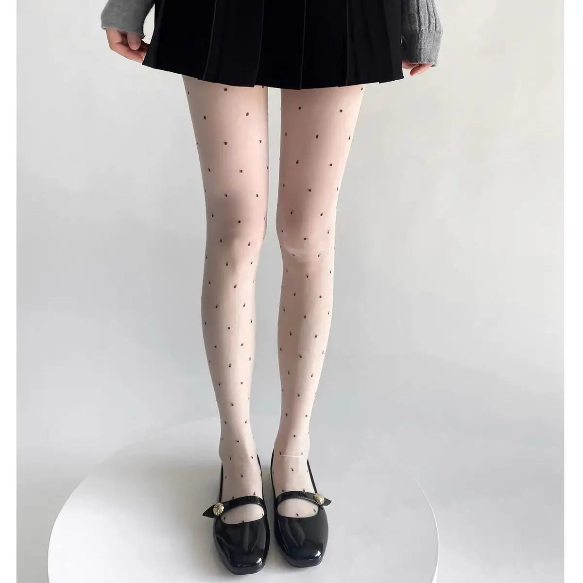 Purple Polka Dot Silk Socks Y2k Stockings Spring/summer Thin Thigh High Socks Transparency Black Tights Pantyhose