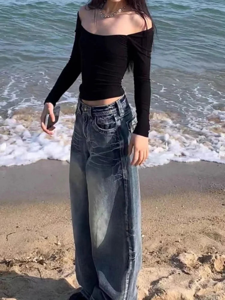 Y2k 90s High Waist Wide Leg Pants American Retro Grunge Hip Hop Oversized Baggy Denim Pants