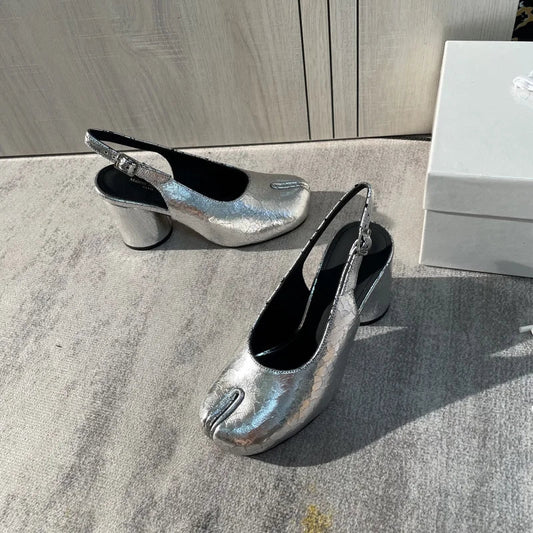 Split Toe Ninja Split Toes Pumps Woman Heels Mary Janes Round High Heel Shoes Buckle Strap Shallow Sandals Shoes