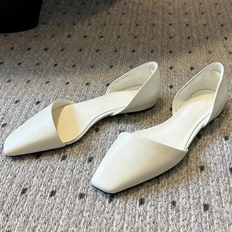 Retro Leather Flats Shoes Oblique Square Toe Hollow Mules Sandals Designer Cozy Ballet Flats Loafers