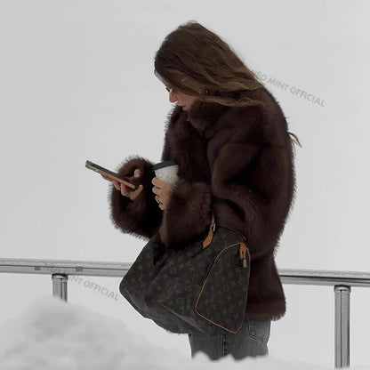 Winter Faux Fur Coat Brand Fluffy Fox Fur Outerwear Overcoat Girl Street Style Furry Warm Jacket