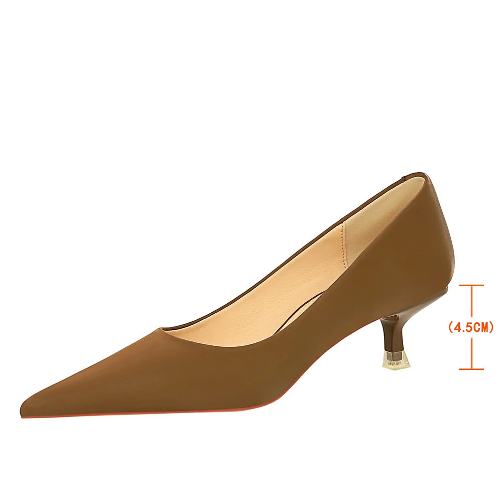 Shoes 4.5 Cm Heels Pointed Toe Woman Pumps Kitten Heels Large Size 34-43 Mid Heeled Female Shoes