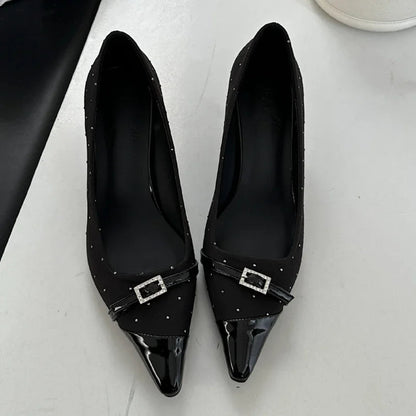 Pointed Toe Low Heel Shoes Belt Buckle Office Thin High Heels Female Shallow Pumps Zapatos De Mujer
