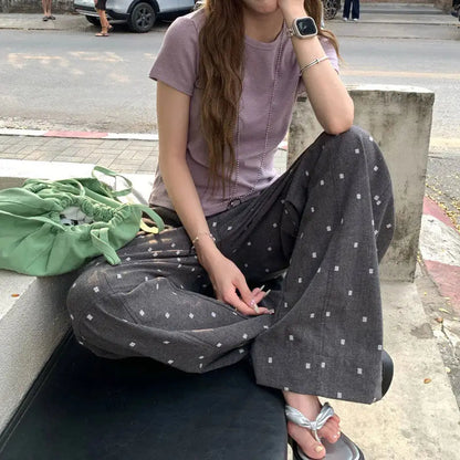 Summer Hot Retro Internet Celebrity Korean New Straight Tube Loose Wave Embroidery Pants Trend
