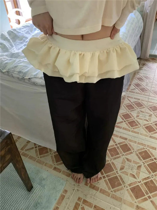 Ballet Skirt Patchwork Straight Pants High Street Design Elastic High Waist Sweatpants Korean Style Loose Trousers