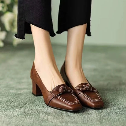 New Retro Square Toe High Heels Spring and Summer Butterfly Decorative Office Girl Midheeled Shoes