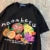 American Retro Fruit Print Round Neck Short Sleeved T-shirt for and Loose and Versatile Couple Half Sleeved Tee