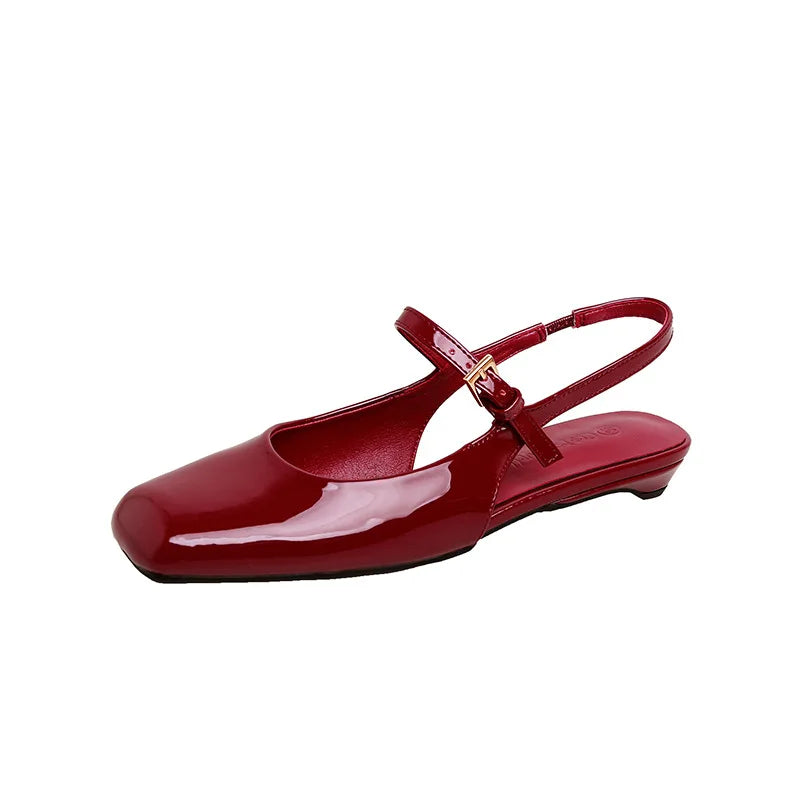 French Bag Head Mary Jane Sandals Oneword Buckle Belt Rear Empty Flatsoled Temperament Single Shoes