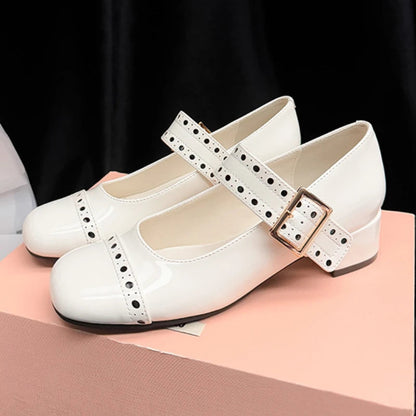 Sweet Patent Leather Buckle Strap Mary Jane Shoes New Round Toe Dress Pumps Shoes Brand Designer High Heels