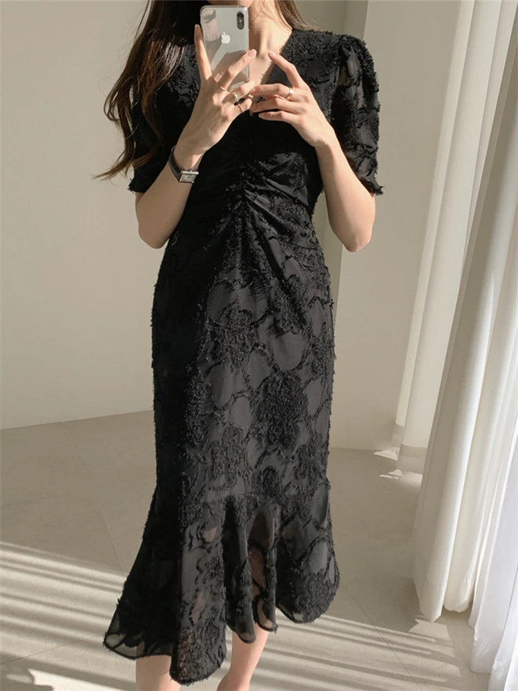 Stylish Vneck Dress Waistcontrolled Slimming Spring Shortsleeved Summer Long Dresses