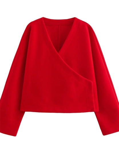V-neck Autumn Outwear for Patchwork Long Sleeve Loose Jackets Top Coat