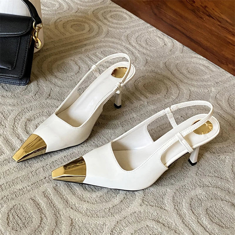 Shallow Pointed Toe Pumps Designer Leopard Print Thin High Heels Stripper Party Slingbacks Shoes