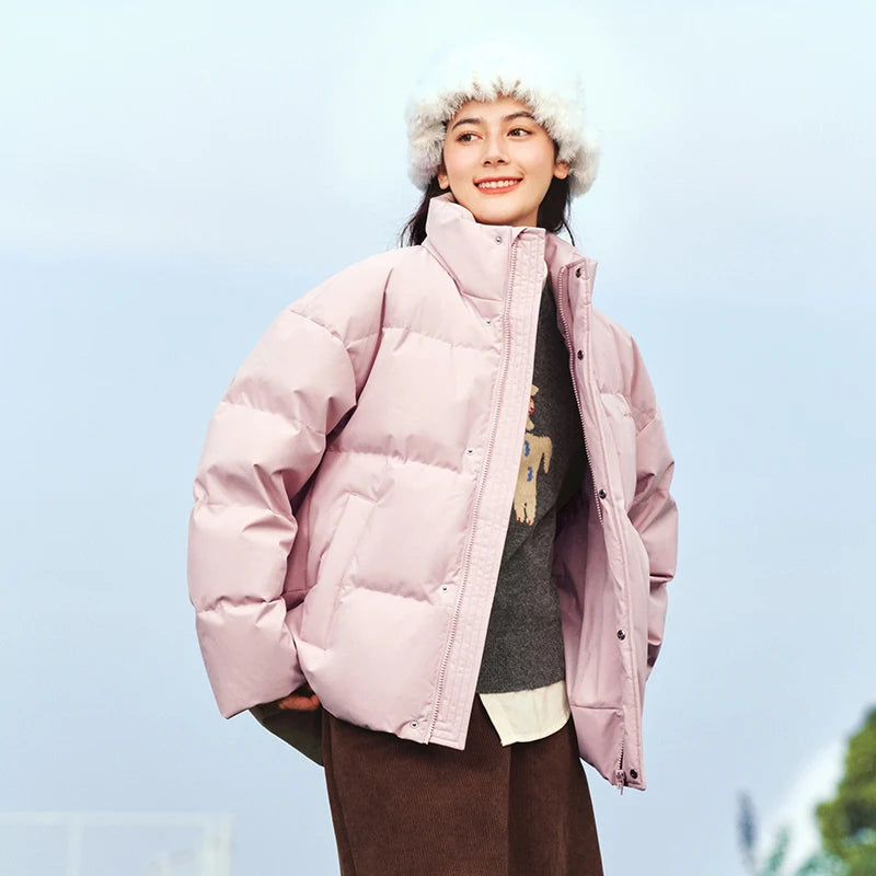 Down Jacket Winter New Contrast Color Texture Printing Couple Puffer Coat Thick Outerwear Down Jacket