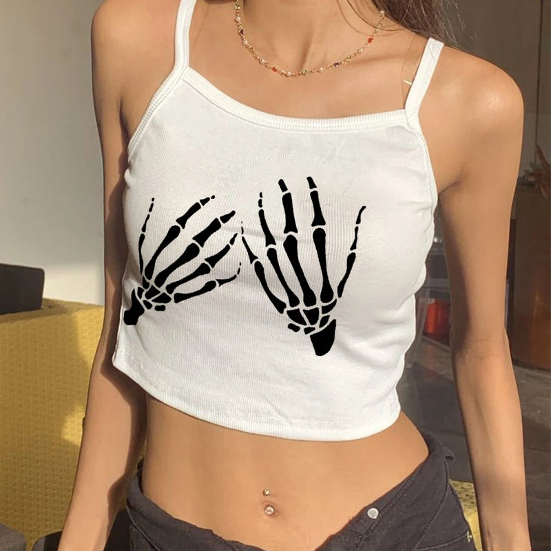 Europe and the United States Street New Skull Series Printed Short Sleeve Y2k ’s T-shirt Vest Strap Inside