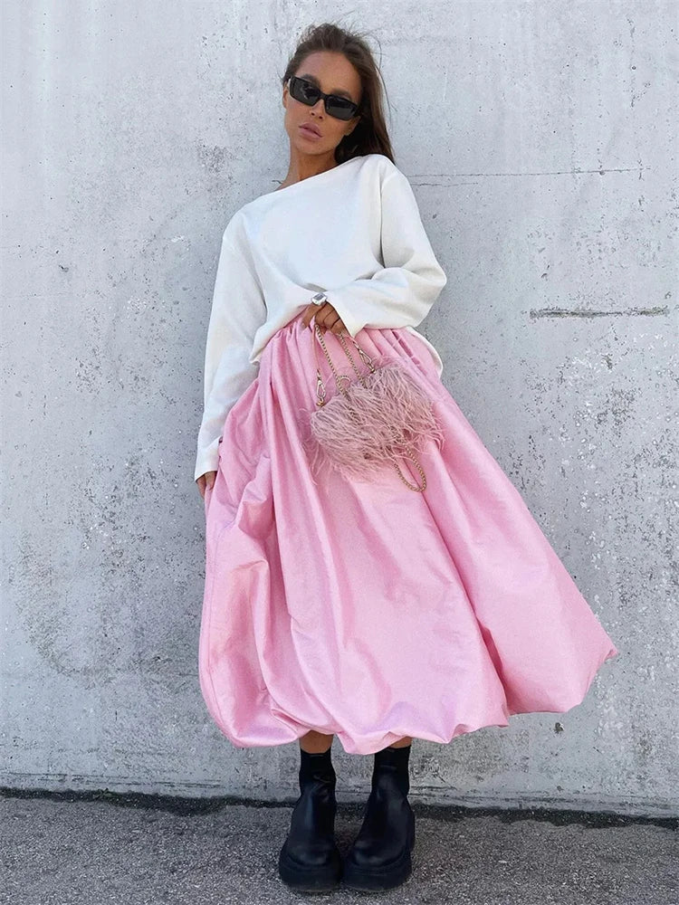 Silk Satin White Maxi Skirt Long Ruffled Pleated Skirts Lantern Pants Aline Silk Long Skirts for New