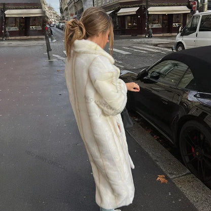 Winter Long Faux Mink Fur Coat High Street Furry Fur Jacket Brand Outerwear Overcoat