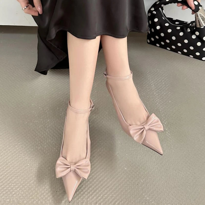 Bowknot Pointed Toe Ankle Strap High Heeled Shoes Brand Designer Thin High Heel Backless Sandals Sweet Pumps